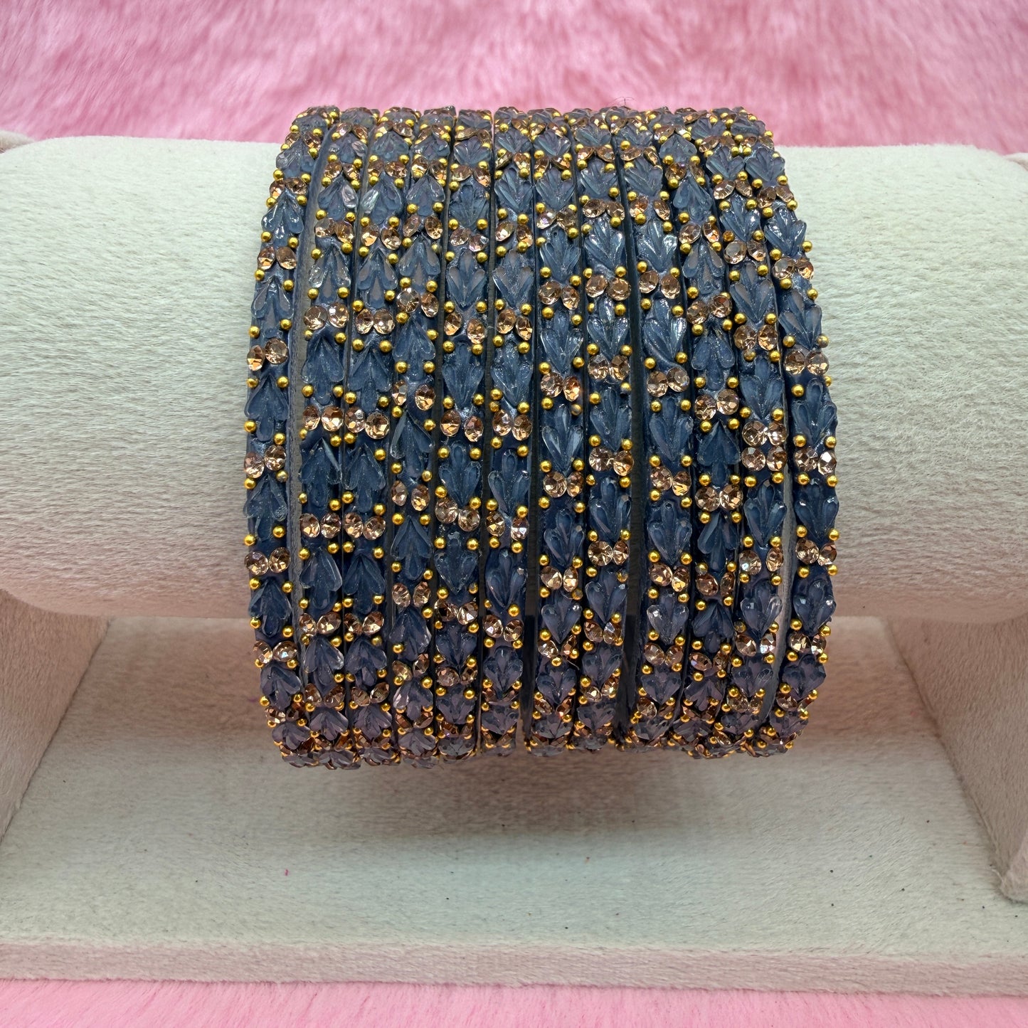 Thulir Glass Bangles with Crystal Stone Work – 1 Dozen (12 Pieces) | Premium Bridal & Party Wear Bangle Set