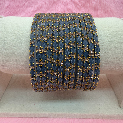 Thulir Glass Bangles with Crystal Stone Work – 1 Dozen (12 Pieces) | Premium Bridal & Party Wear Bangle Set