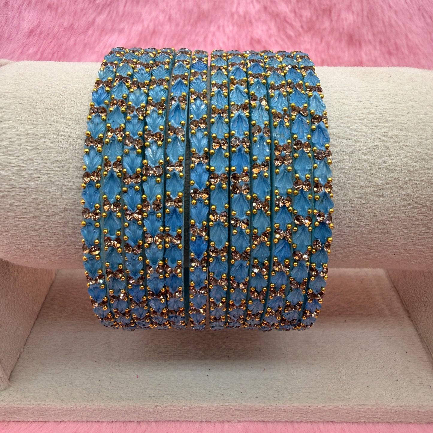 Thulir Glass Bangles with Crystal Stone Work – 1 Dozen (12 Pieces) | Premium Bridal & Party Wear Bangle Set