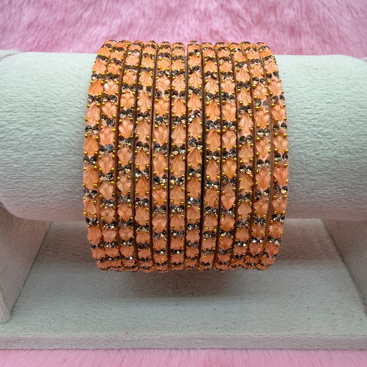 Thulir Glass Bangles with Crystal Stone Work – 1 Dozen (12 Pieces) | Premium Bridal & Party Wear Bangle Set