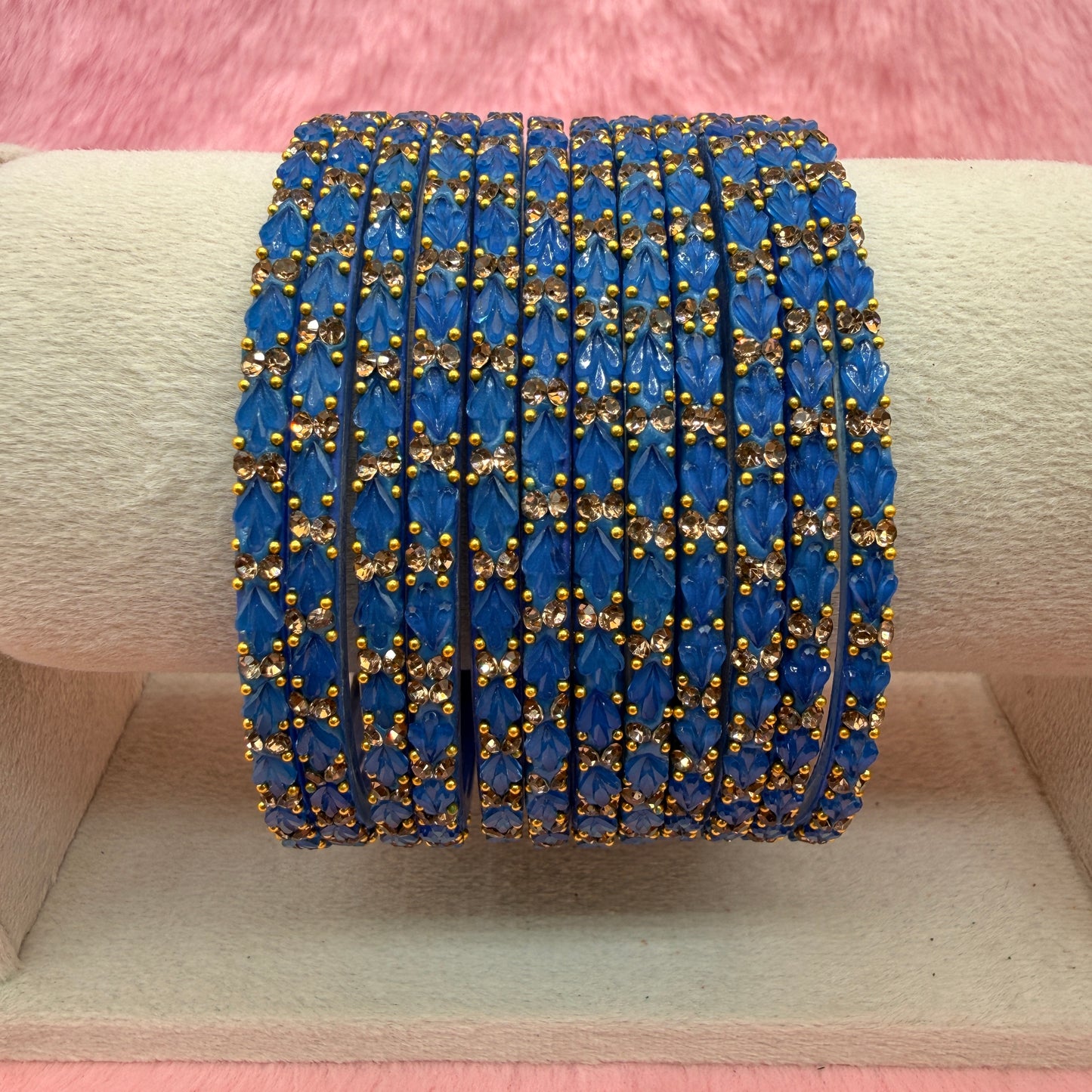 Thulir Glass Bangles with Crystal Stone Work – 1 Dozen (12 Pieces) | Premium Bridal & Party Wear Bangle Set