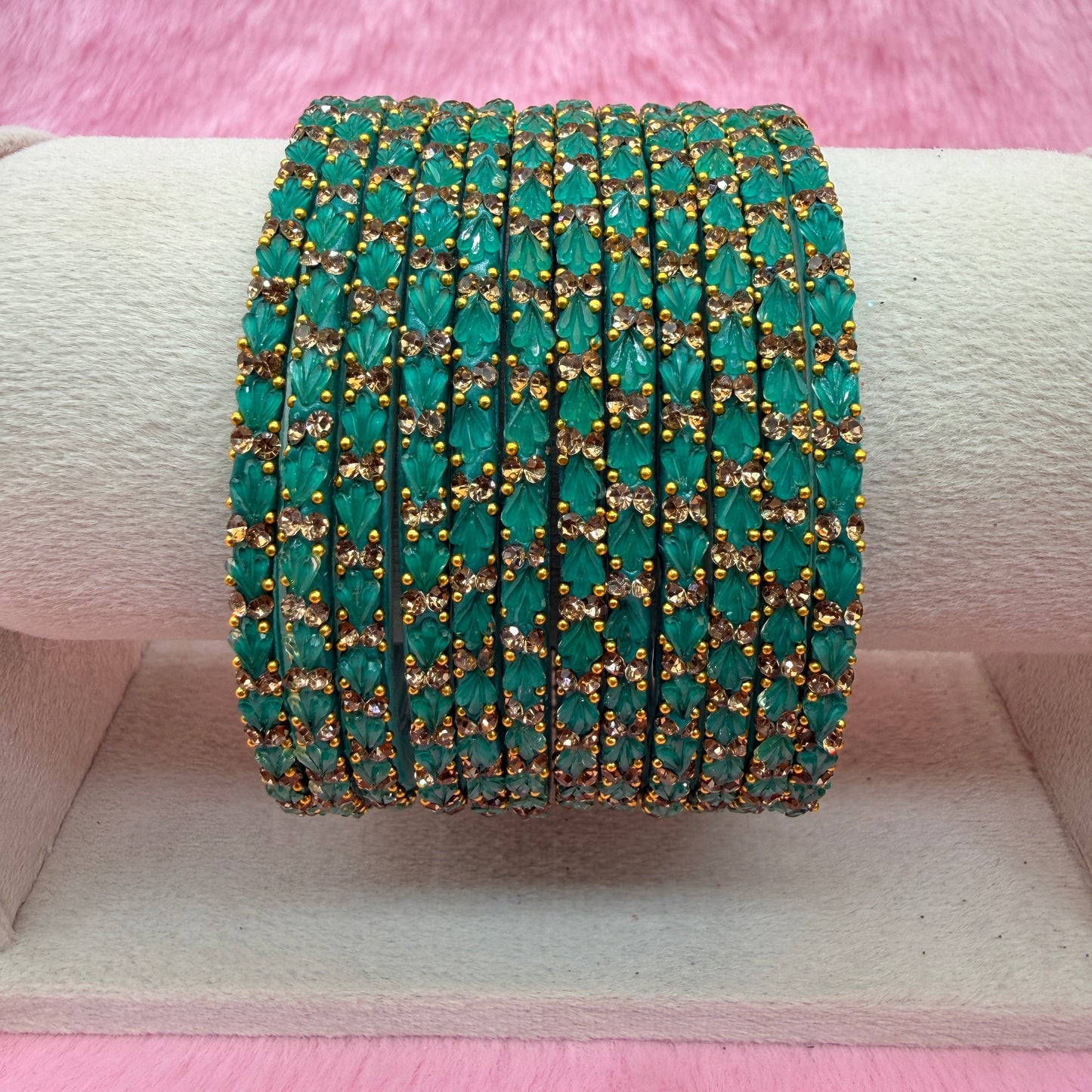 Thulir Glass Bangles with Crystal Stone Work – 1 Dozen (12 Pieces) | Premium Bridal & Party Wear Bangle Set