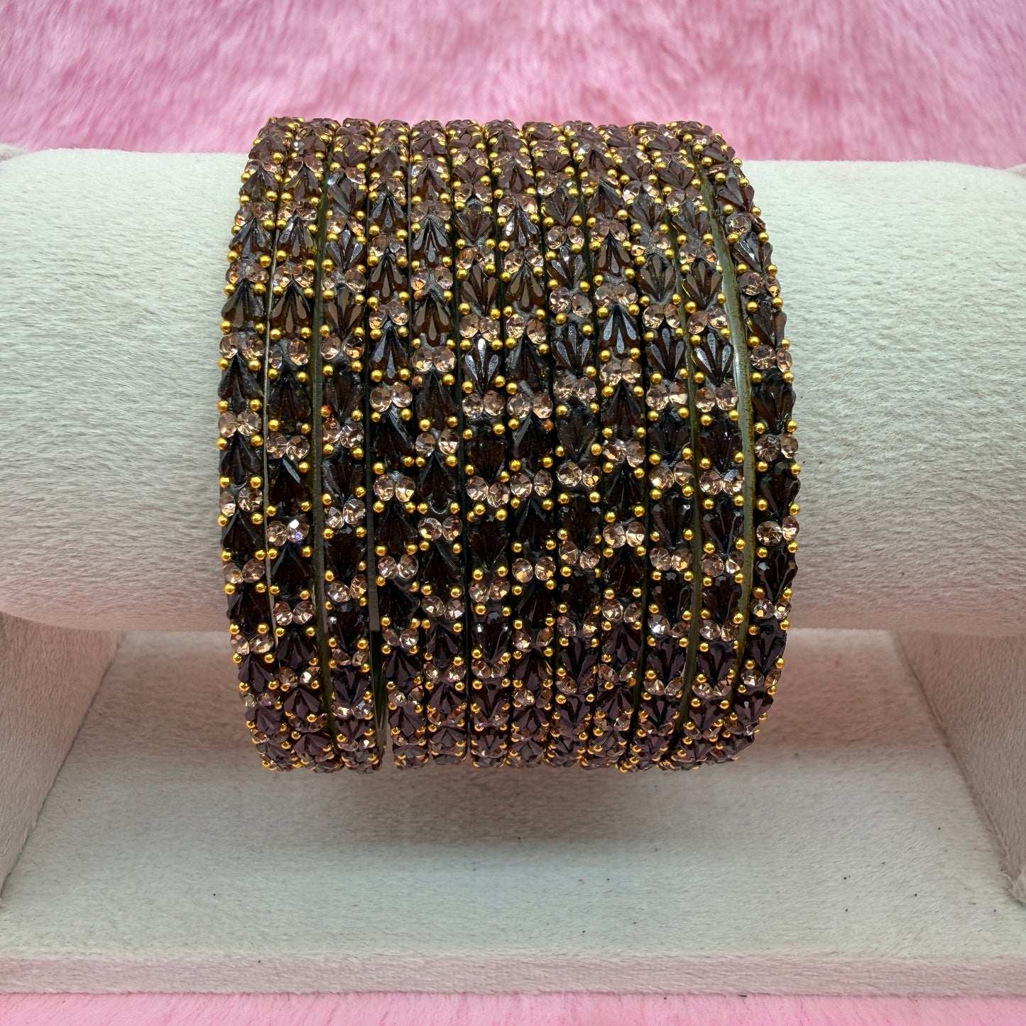 Thulir Glass Bangles with Crystal Stone Work – 1 Dozen (12 Pieces) | Premium Bridal & Party Wear Bangle Set