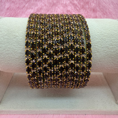 Thulir Glass Bangles with Crystal Stone Work – 1 Dozen (12 Pieces) | Premium Bridal & Party Wear Bangle Set