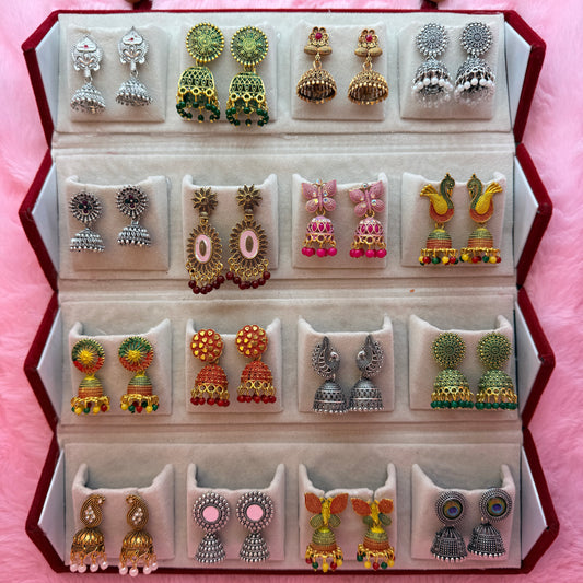 16 Set Premium Antique Jhumka Earrings Combo Box for Women & Girls | Trendy Traditional Earrings Collection