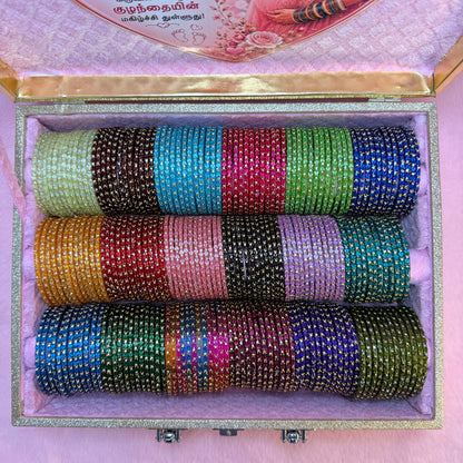 Premium Valaikappu Glass Bangle Gift Box – 18 Dozen Trending Bangles with Tamil Valaikappu Kavithai | Size 2.6