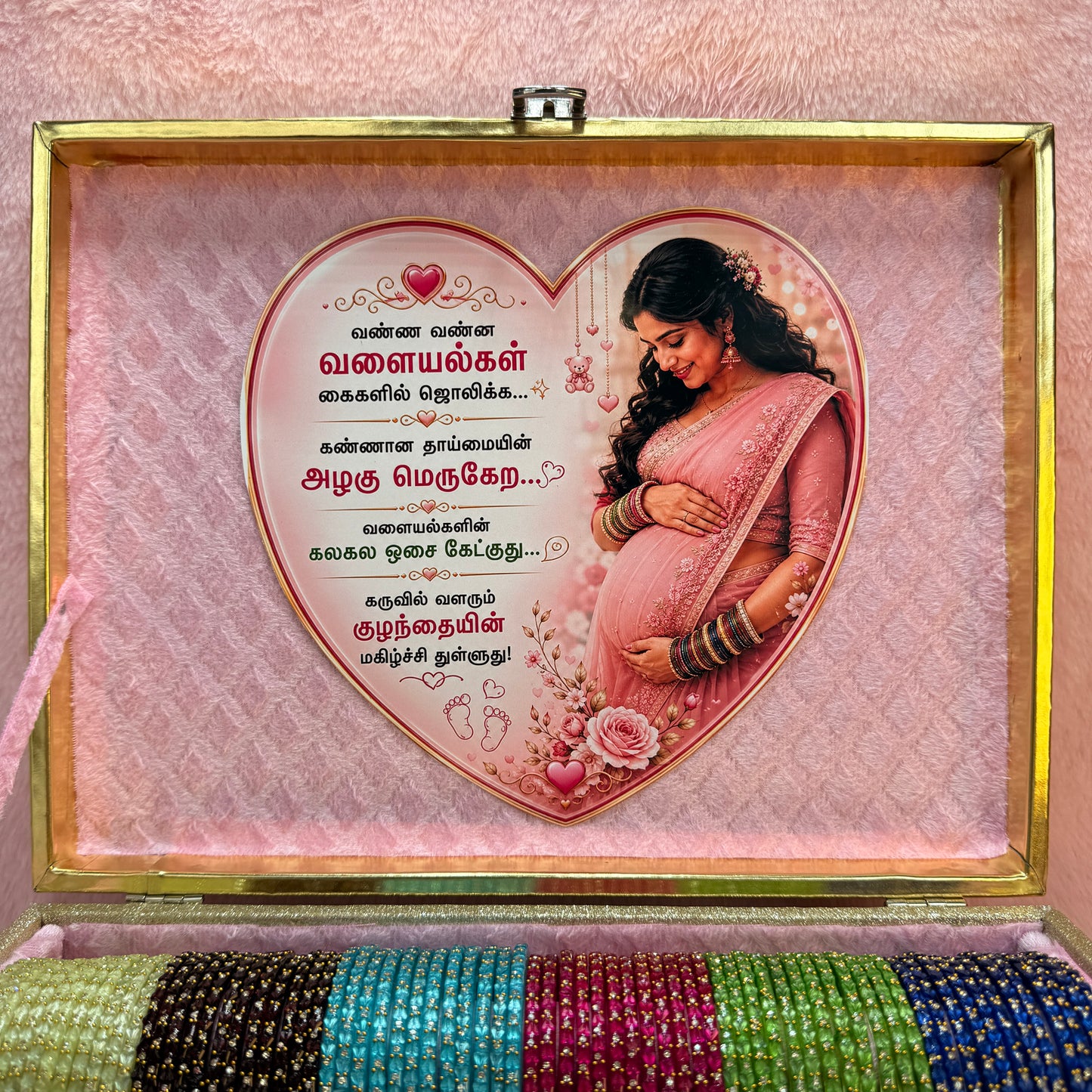 Premium Valaikappu Glass Bangle Gift Box – 18 Dozen Trending Bangles with Tamil Valaikappu Kavithai | Size 2.6