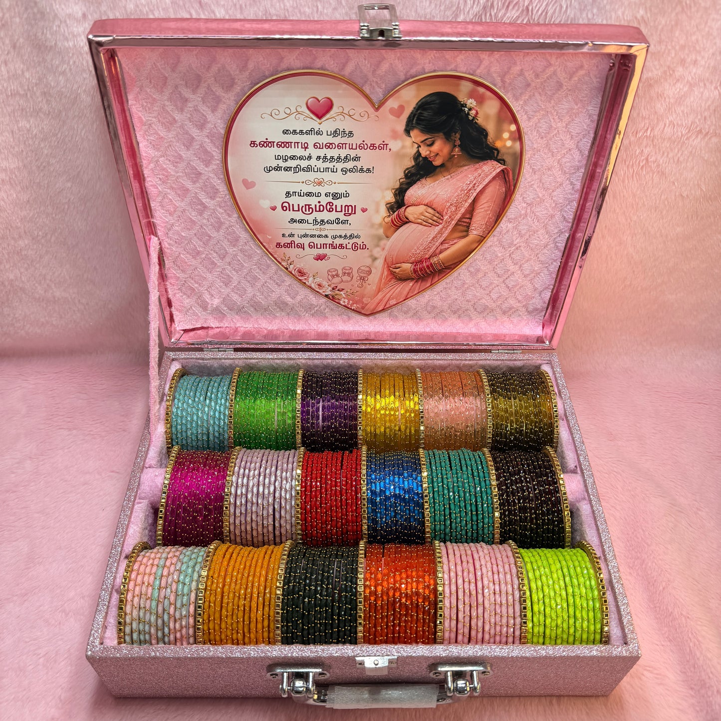 Premium Valaikappu Rain Drop Glass Bangle Combo Gift Box – Multicolor Collection | Size 2.8