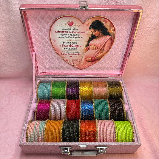 Premium Valaikappu Rain Drop Glass Bangle Combo Gift Box – Multicolor Collection | Size 2.8
