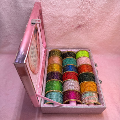 Premium Valaikappu Rain Drop Glass Bangle Combo Gift Box – Multicolor Collection | Size 2.8