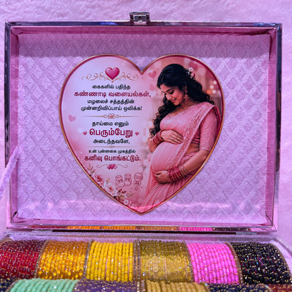 Premium Rain Drop Glass Bangles Gift Hamper | 18 Dozen | Size 2.8 | Luxury Suitcase Valaikappu Gift Box with Tamil Kavithai