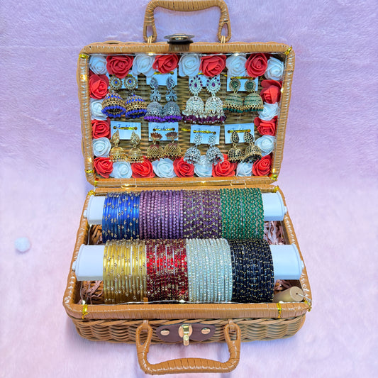 8 Set Trending Glass Bangles with Matching Jhumka Earrings | Premium Gift Hamper Box | Size 2.8