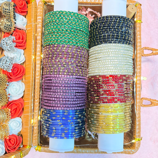 8 Set Trending Glass Bangles with Matching Jhumka Earrings | Premium Gift Hamper Box | Size 2.8