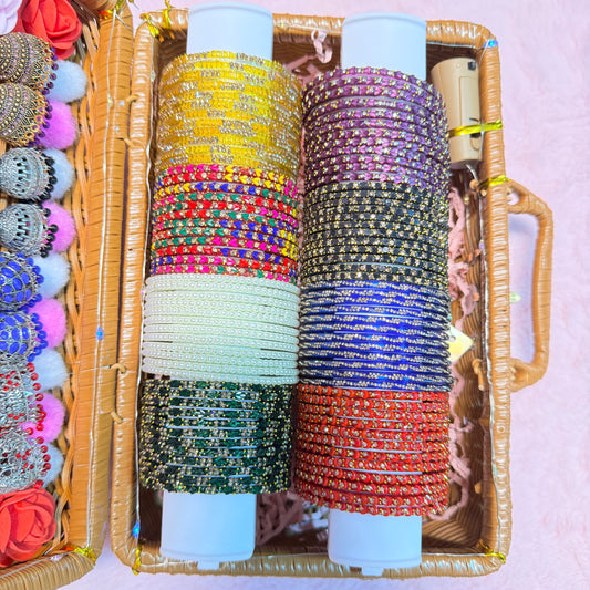 8 Set Trending Glass Bangles with Matching Jhumka Earrings | Premium Gift Hamper Box | Size : 2.4