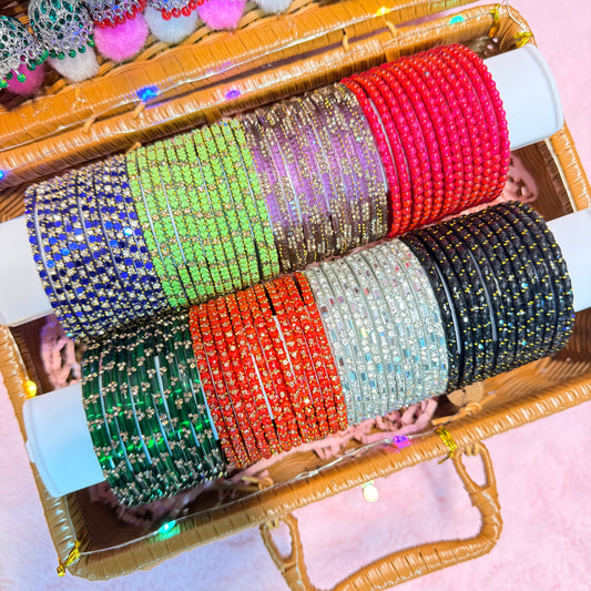 8 Set Trending Glass Bangles with Matching Jhumka Earrings | Premium Gift Hamper Box | Size : 2.4