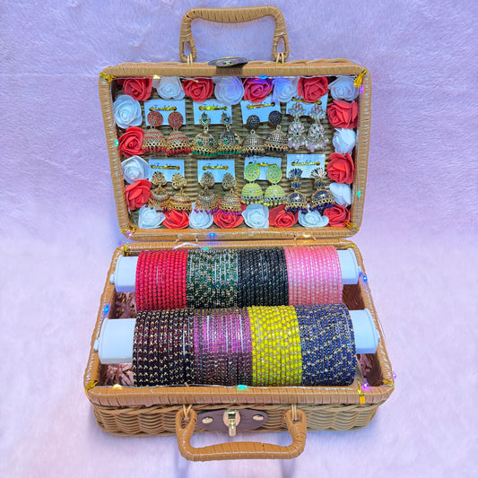 8 Set Trending Glass Bangles with Matching Jhumka Earrings | Premium Gift Hamper Box | Size 2.6