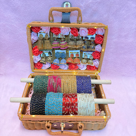 8 Set Trending Glass Bangles with Matching Jhumka Earrings | Premium Gift Hamper Box | Size 2.6
