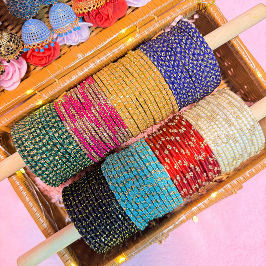 8 Set Trending Glass Bangles with Matching Jhumka Earrings | Premium Gift Hamper Box | Size 2.6