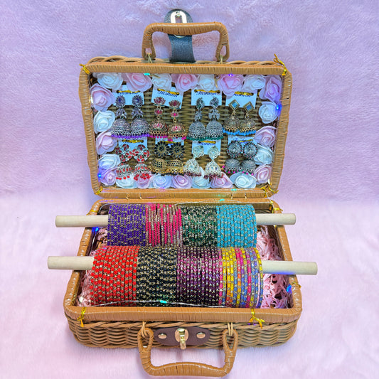 8 Set Trending Glass Bangles with Matching Jhumka Earrings | Premium Gift Hamper Box | Size 2.6