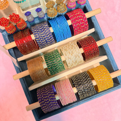 12 Set Trending Glass Bangles with Matching Jhumka Earrings Combo | Size 2.6 | Premium Jewelry Gift Box