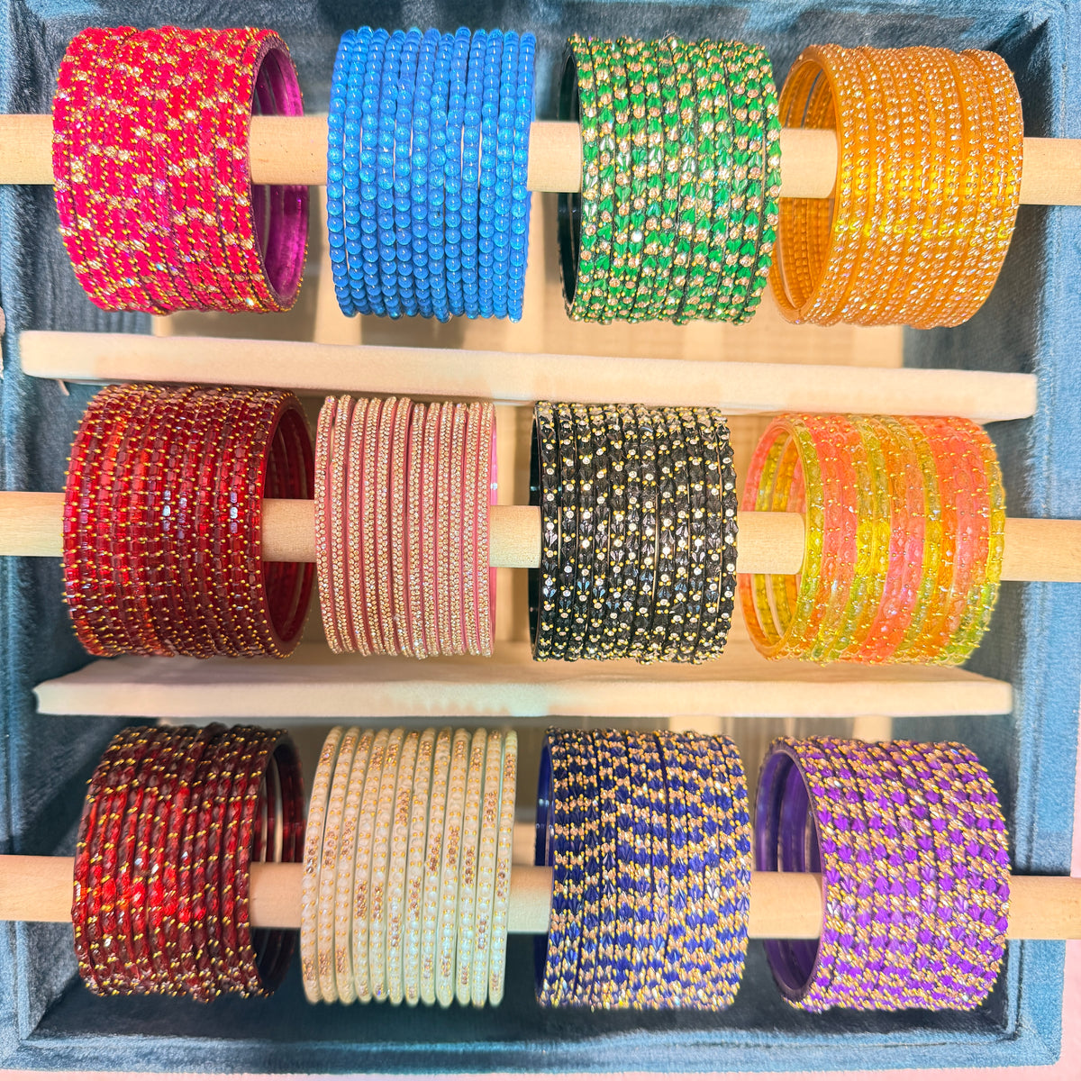 12 Set Trending Glass Bangles with Matching Jhumka Earrings Combo | Size 2.4 | Premium Jewelry Gift Box