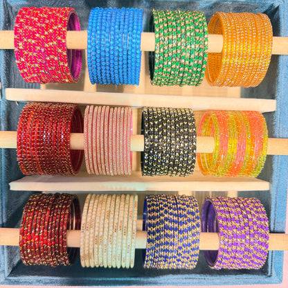 12 Set Trending Glass Bangles with Matching Jhumka Earrings Combo | Size 2.4 | Premium Jewelry Gift Box