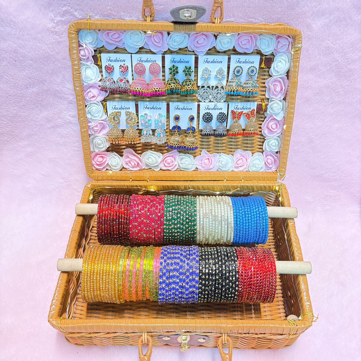 10 Set Crafted Glass Bangle Hamper Set with Matching Earrings | Size : 2.8