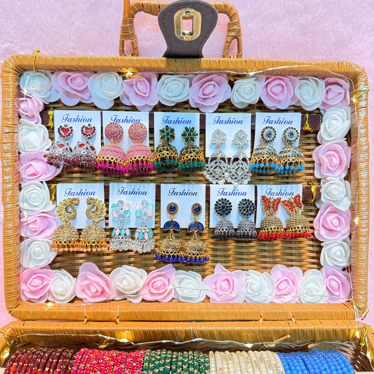 10 Set Crafted Glass Bangle Hamper Set with Matching Earrings | Size : 2.8