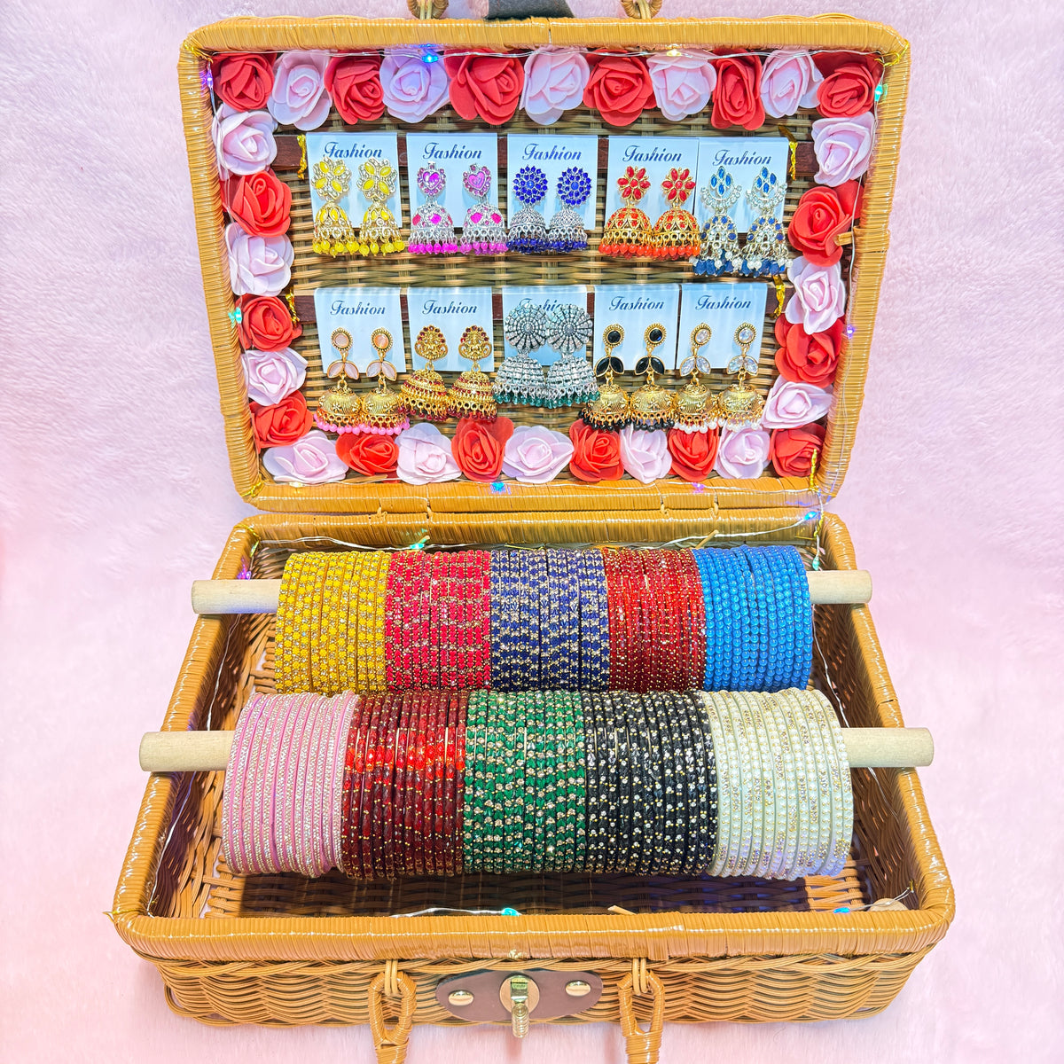 10 Set Crafted Glass Bangle Hamper Set with Matching Earrings | Size 2.6