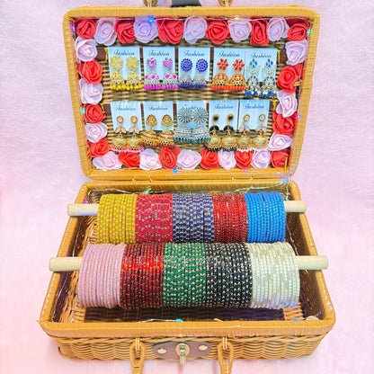 10 Set Crafted Glass Bangle Hamper Set with Matching Earrings | Size 2.6