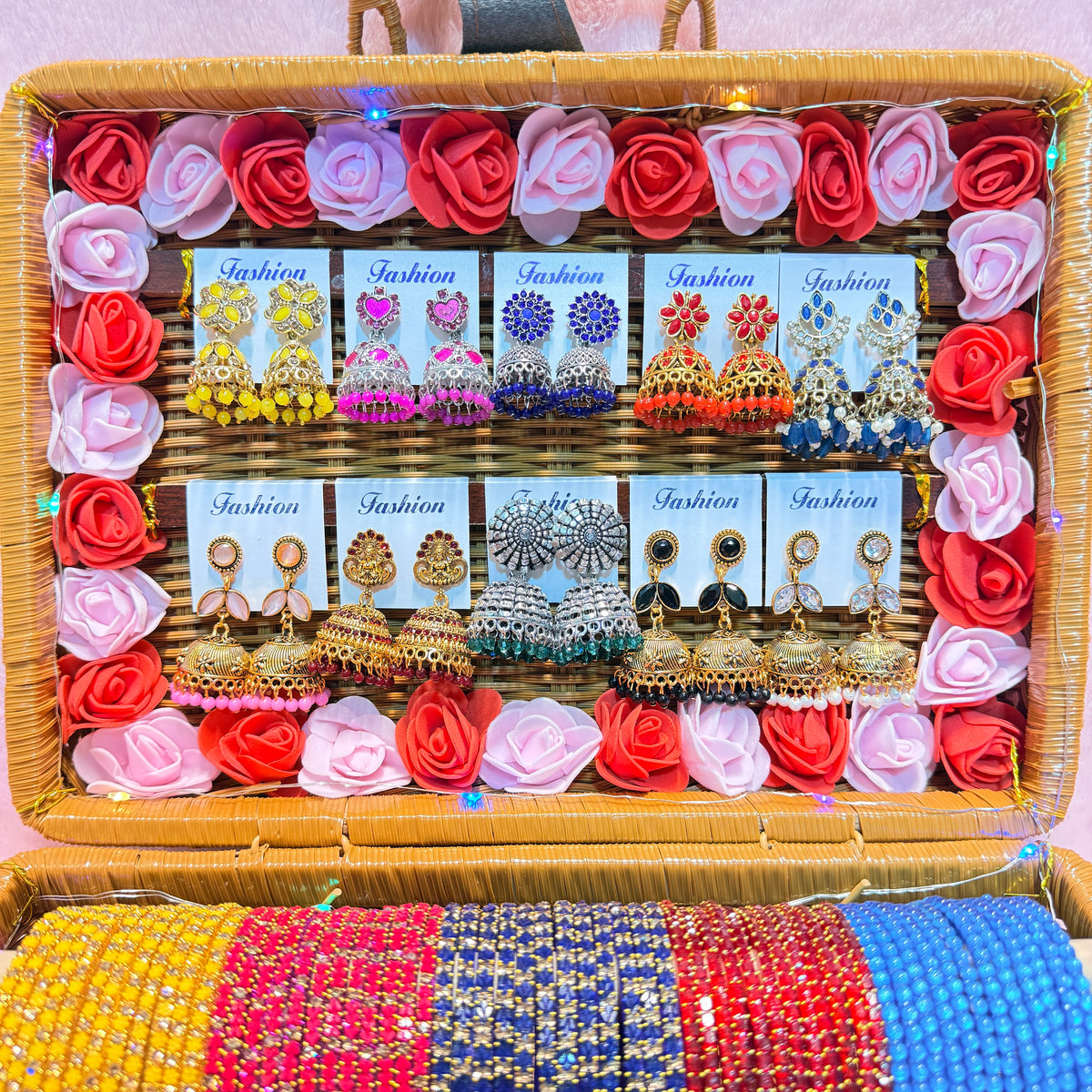 10 Set Crafted Glass Bangle Hamper Set with Matching Earrings | Size 2.6