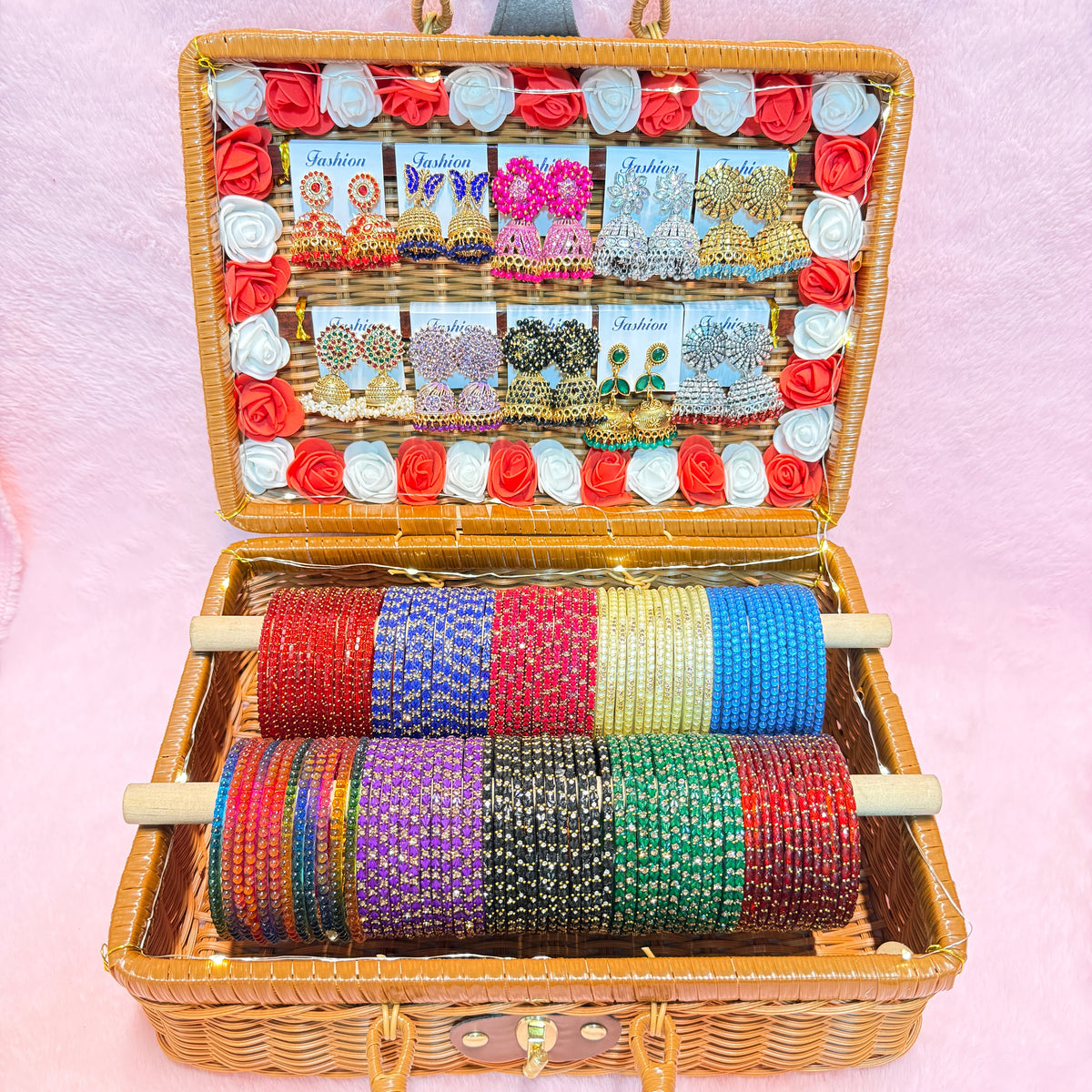 10 Set Crafted Glass Bangle Hamper Set with Matching Earrings | Size 2.4
