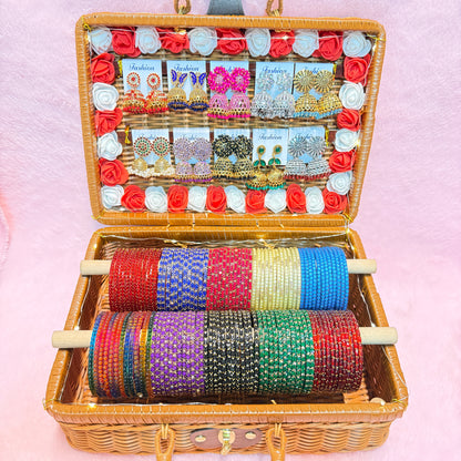 10 Set Crafted Glass Bangle Hamper Set with Matching Earrings | Size 2.4