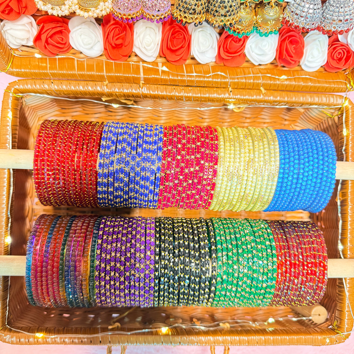 10 Set Crafted Glass Bangle Hamper Set with Matching Earrings | Size 2.4