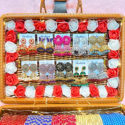 10 Set Crafted Glass Bangle Hamper Set with Matching Earrings | Size 2.4