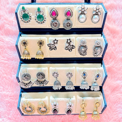12 Set Oxidized Earrings Combo Collection | Foldable Storage Box | Traditional & Trendy Designs