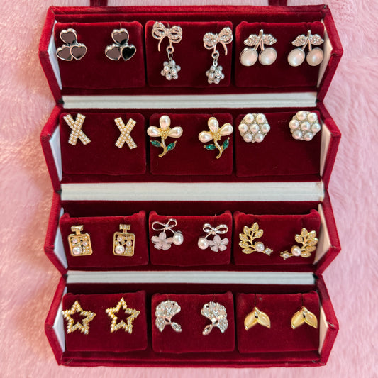 12 Set Trendy Earrings Combo with Tamil Kavithai Card | Premium Foldable Velvet Gift Box