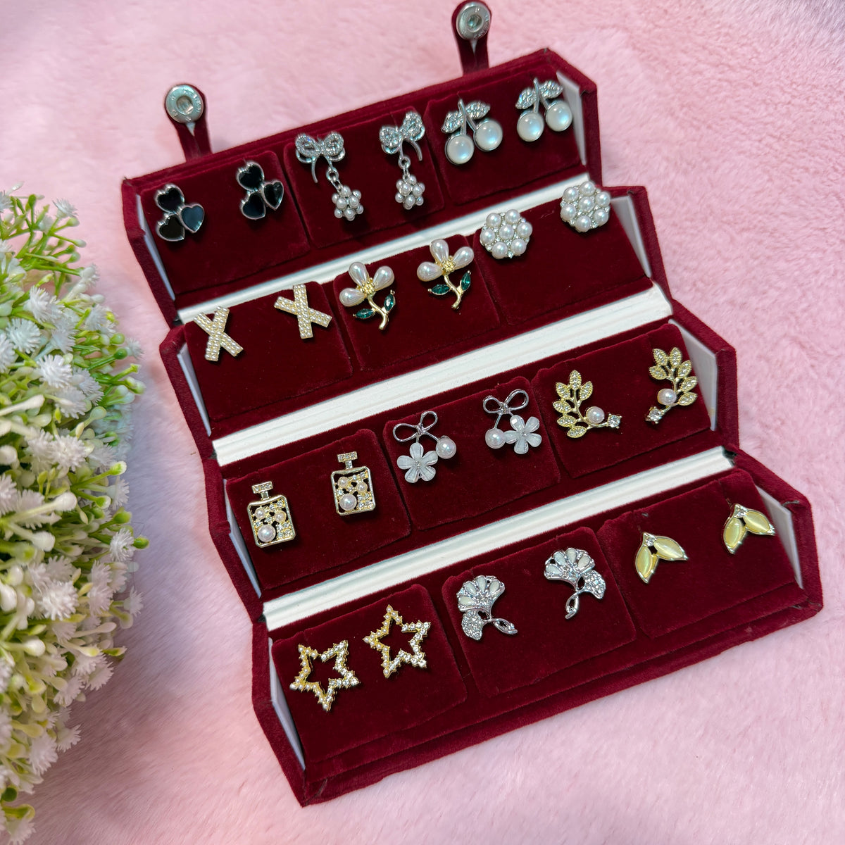 12 Set Trendy Earrings Combo with Tamil Kavithai Card | Premium Foldable Velvet Gift Box