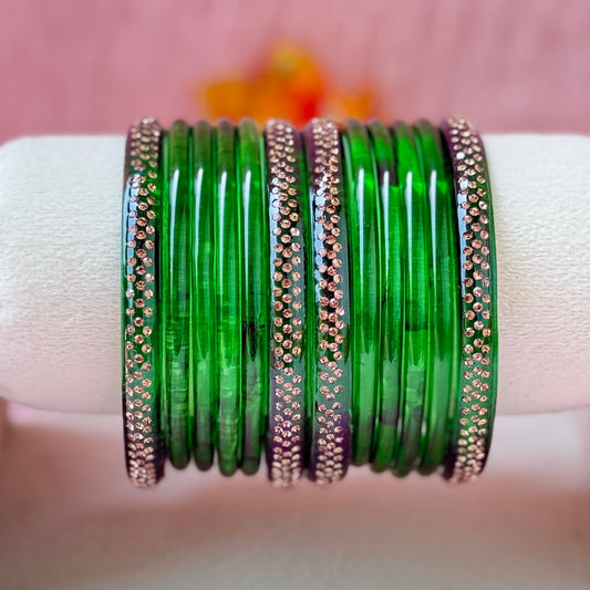 Jelly Glass Bangle Combo Set – 8 Pieces with Crystal Stone Side Bangles