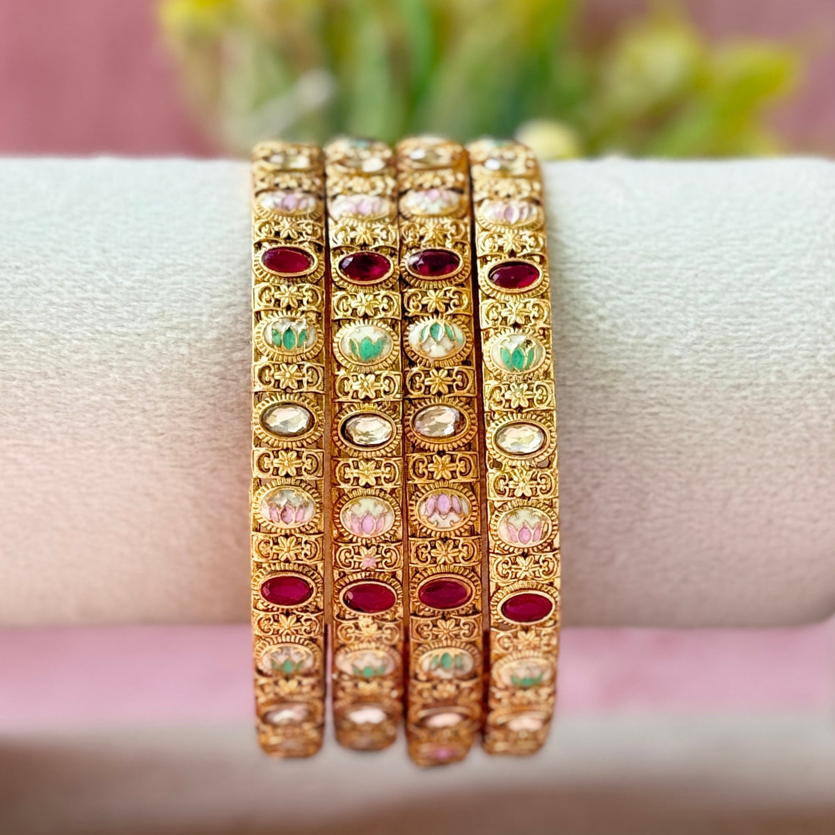 Antique Metal Stone Work Bangle Set (4 Pieces)