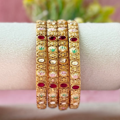 Antique Metal Stone Work Bangle Set (4 Pieces)