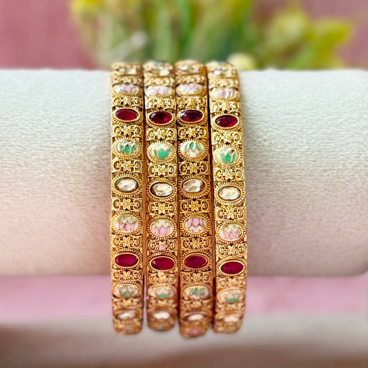 Antique Metal Stone Work Bangle Set (4 Pieces)