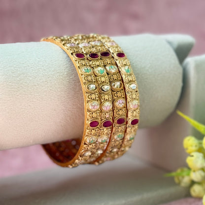 Antique Metal Stone Work Bangle Set (4 Pieces)