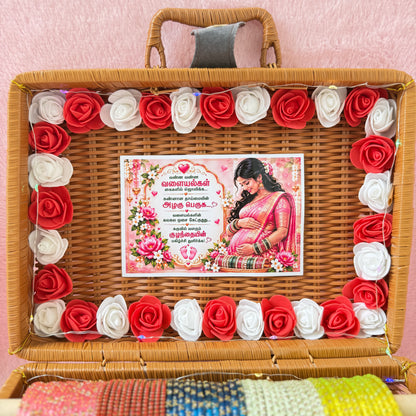 Premium Valaikappu Glass Bangle Hamper Box – 10 Color Glass Bangles Set in Handcrafted Suitcase Gift Box | Bangle Size 2.6