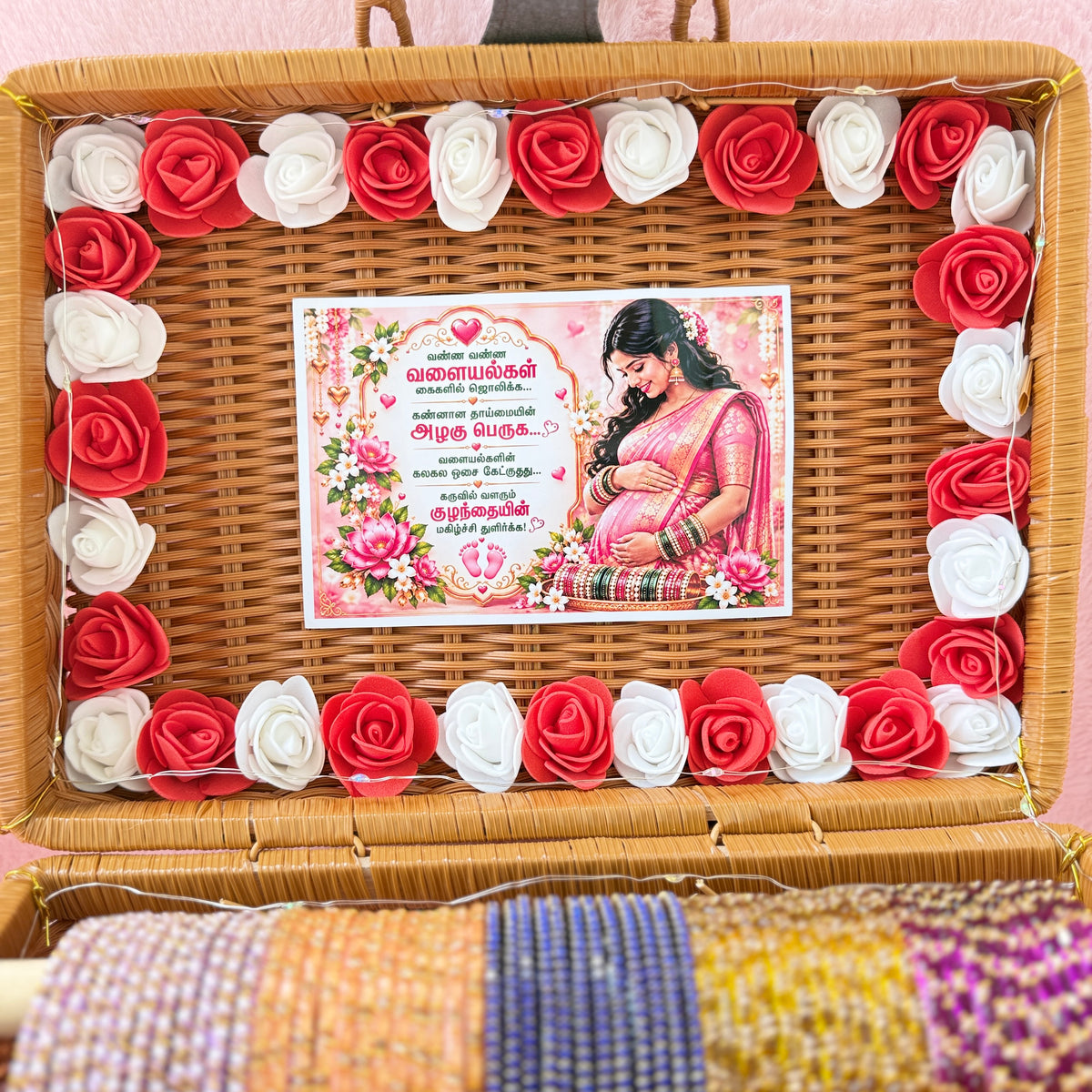 Premium Valaikappu Glass Bangle Hamper Gift Box – 10 Color Glass Bangles Set in Handcrafted Suitcase | Size 2.4
