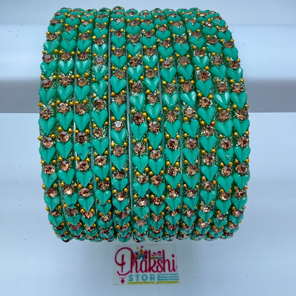 Heart Cutting Glass Bangle Set for Women – Designer Crystal Party Wear Bangles