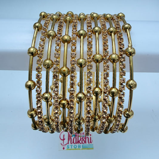Gold Finish Metal Side Bangles with Crystal Stones – Designer Bridal Bangle Set
