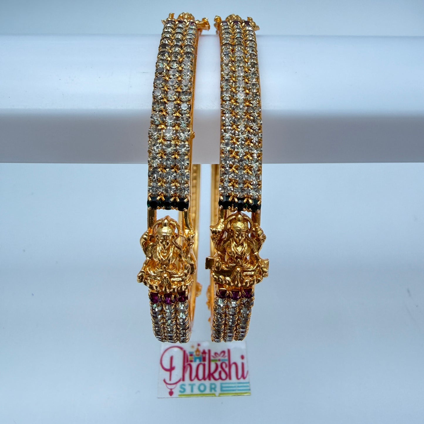Lakshmi Design Stone Bangles – Gold Finish Traditional Temple Bangle Set