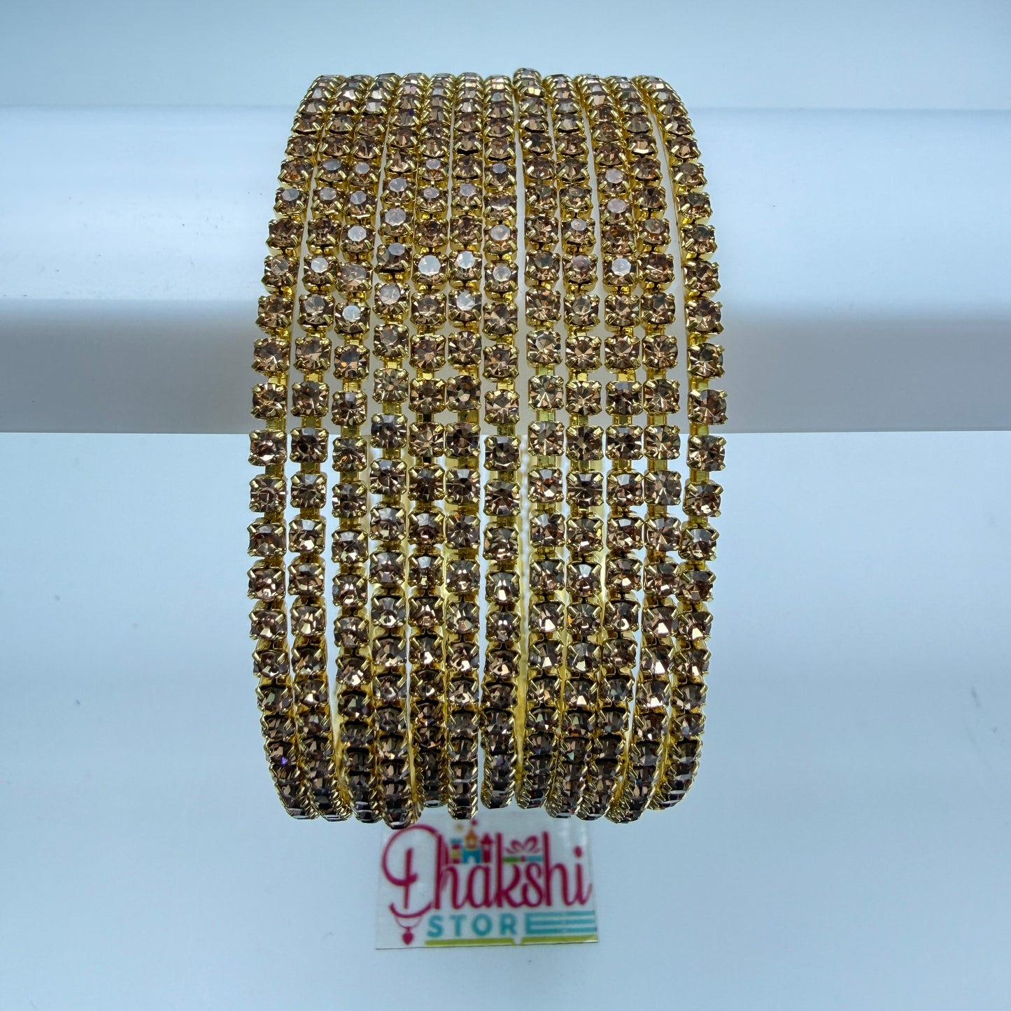 Premium Champagne Stone Crystal Bangles – Gold Finish Party Wear Bangle Set