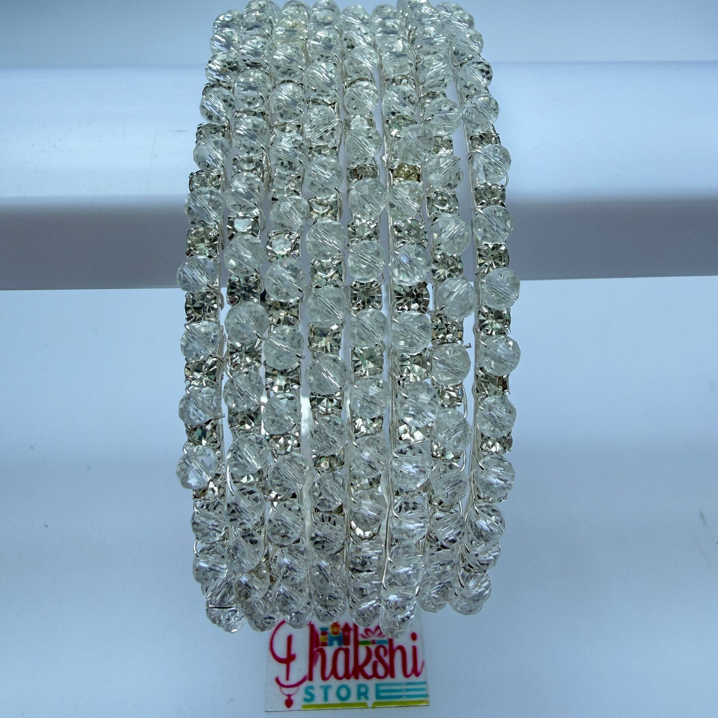 Transparent Crystal Beaded Bangles – Elegant Clear Designer Bangle Set